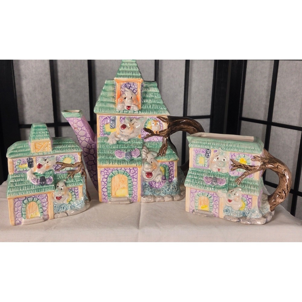 Vintage Halloween Haunted House Ceramic Teapot Sugar and Creamer Set Ghosts